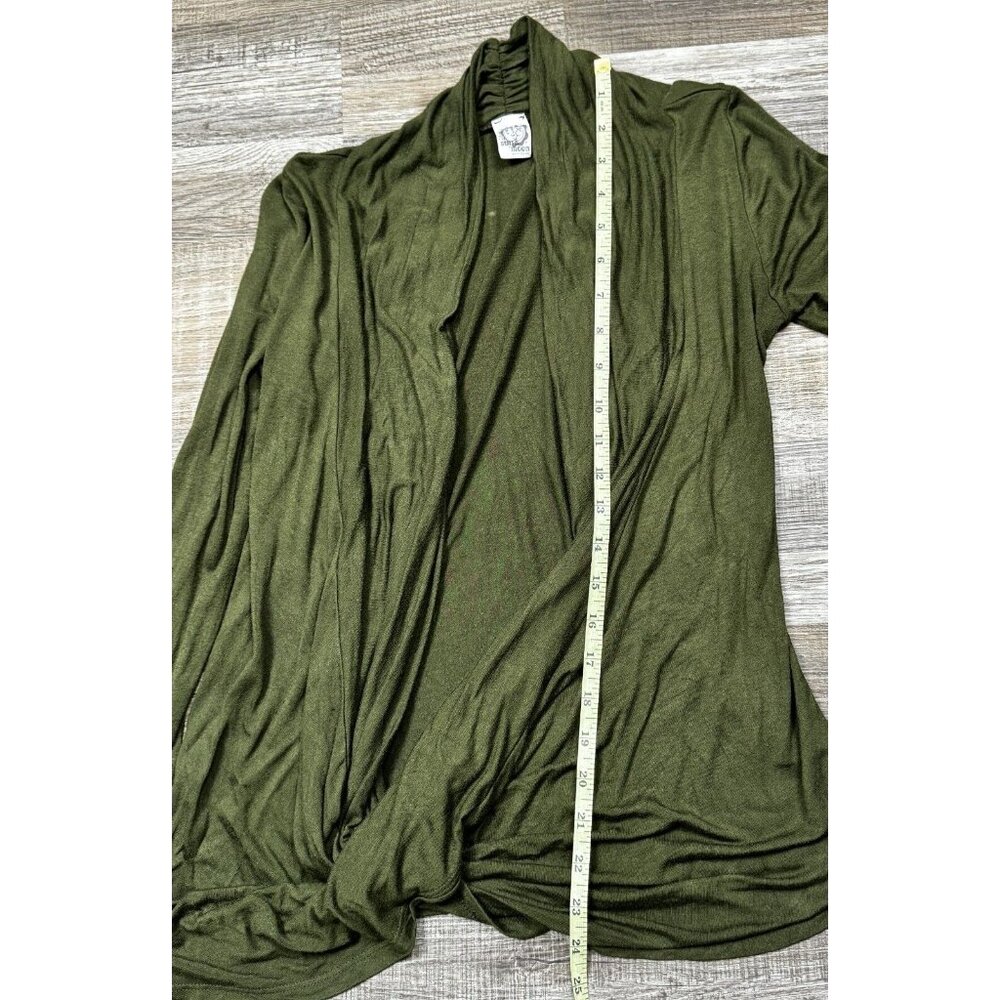 Sun Moon Womens Green Draped Cowl Neck Shirt Partial Lace Cuff Stretch Large? - Picture 10 of 12